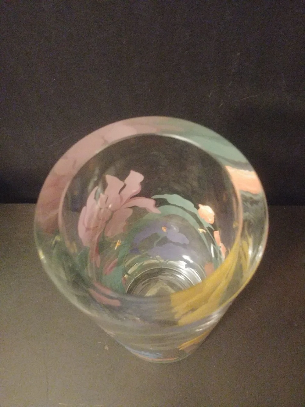 Pottery Barn Thick Glass Cylinder Canister Vase Custom Floral Painted